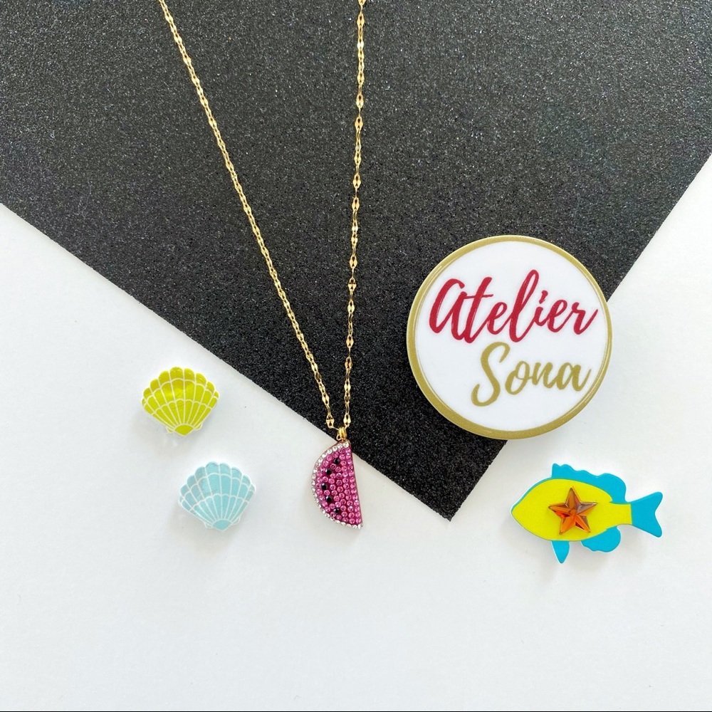 Crystal Encrusted Dainty Watermelon Necklace